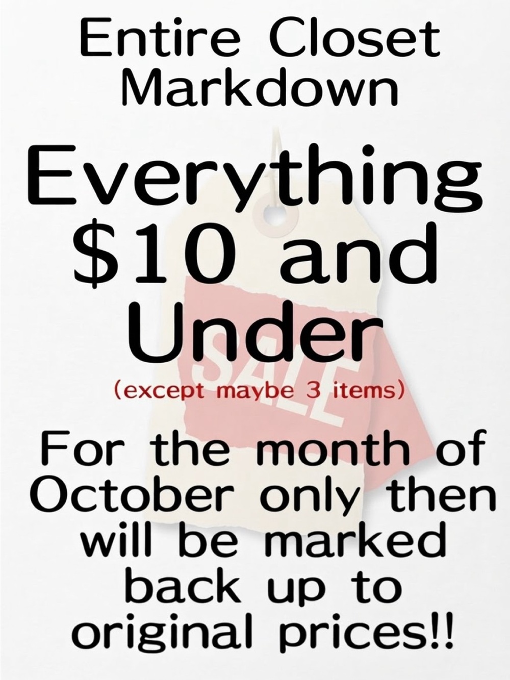 OCTOBER ONLY!! $10 and Under